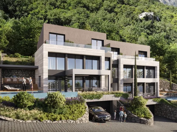 Modern villa with pool and panoramic view of the bay, Dobrota, Kotor