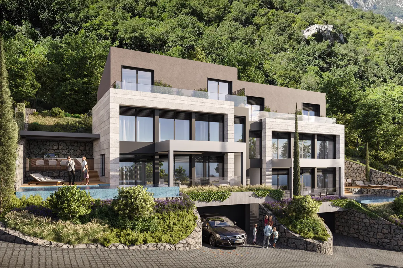 Modern villa with pool and panoramic view of the bay, Dobrota, Kotor