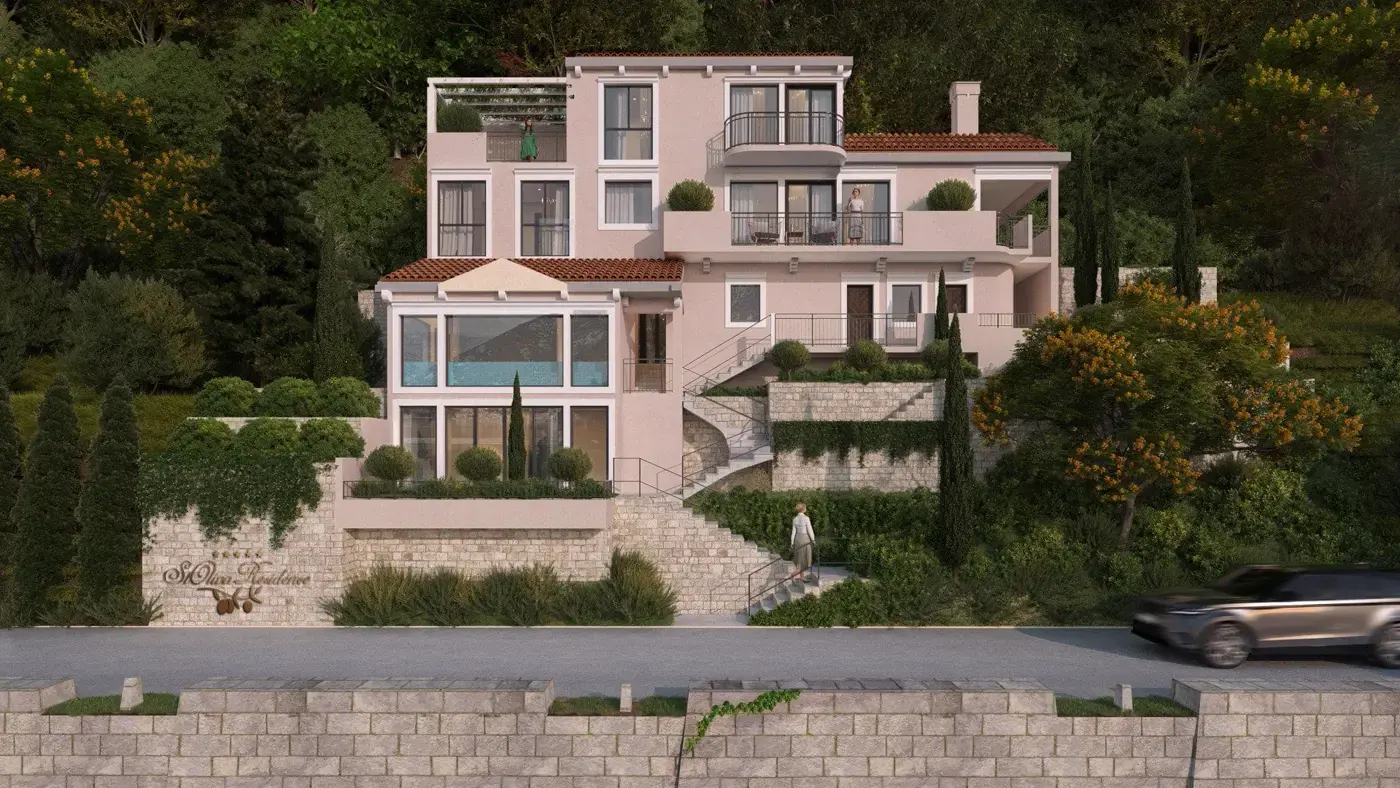 Modern villa under construction on the first line to the sea, Stoliv, Kotor