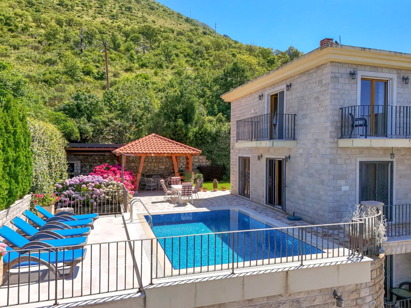 Stone villa with pool and open sea view, Reževići, Budva