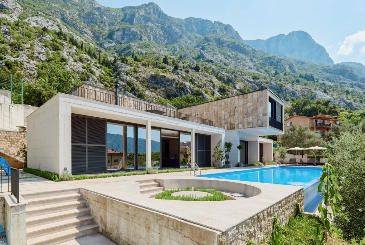 Contemporary villa with a panoramic view of the bay, Dobrota, Kotor