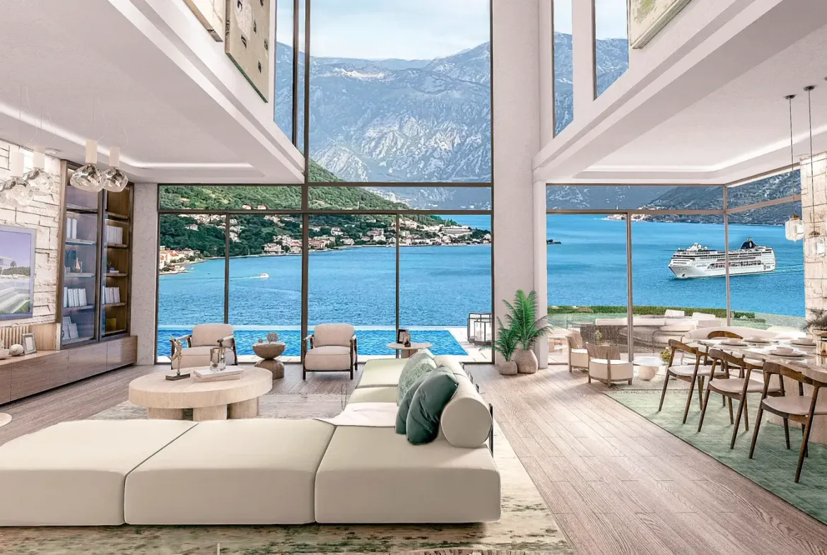 Modern villa with pool and panoramic view of the bay, Dobrota, Kotor