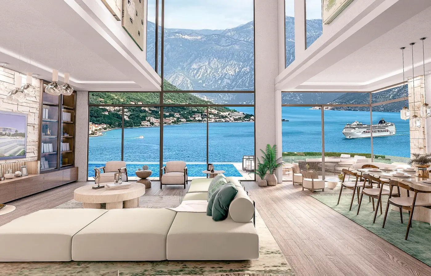 Modern villa with pool and panoramic view of the bay, Dobrota, Kotor