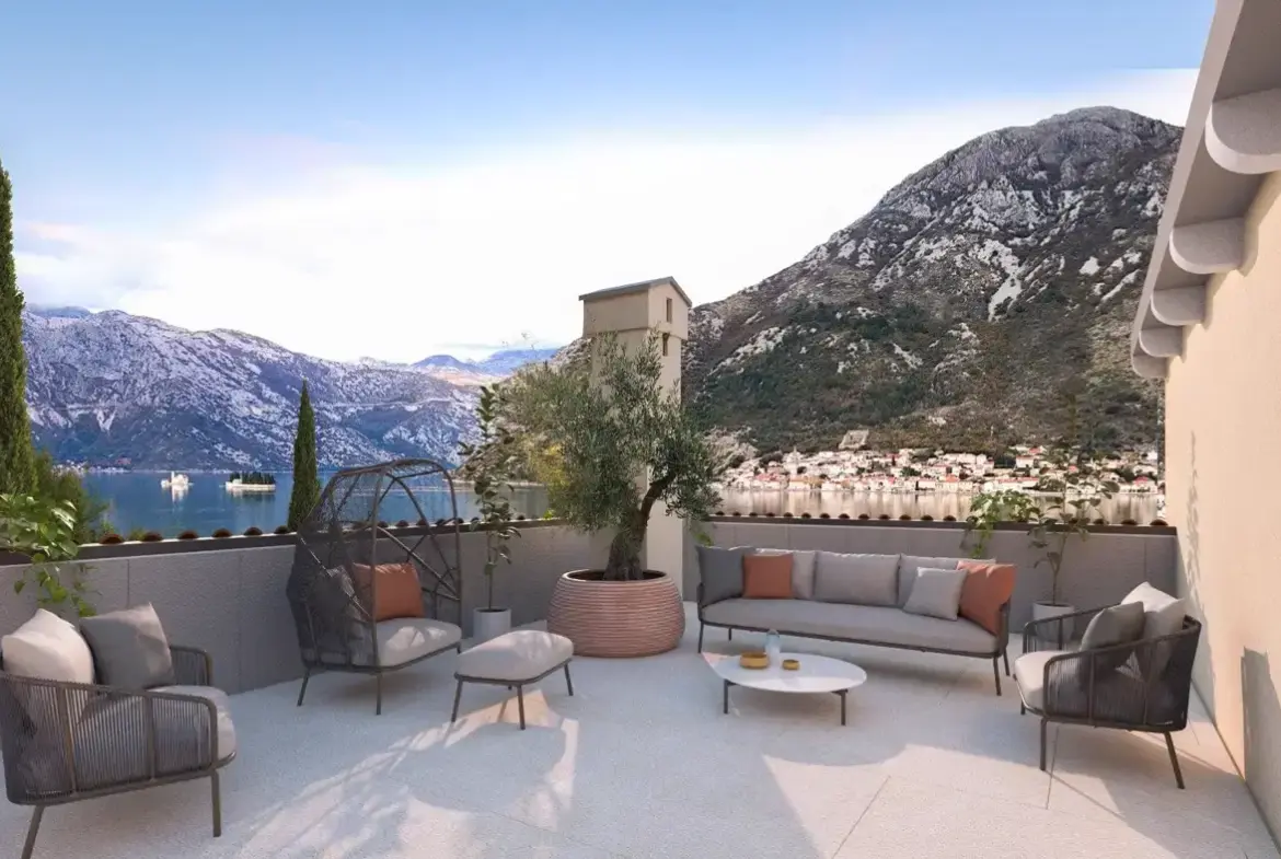 Modern villa under construction on the first line to the sea, Stoliv, Kotor