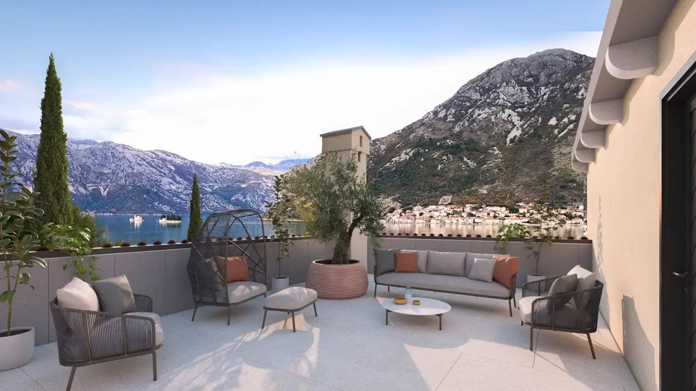 Modern villa under construction on the first line to the sea, Stoliv, Kotor