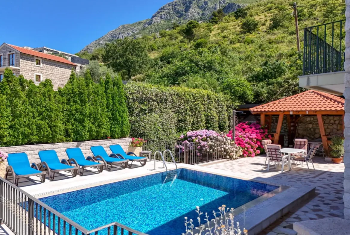 Stone villa with pool and open sea view, Reževići, Budva