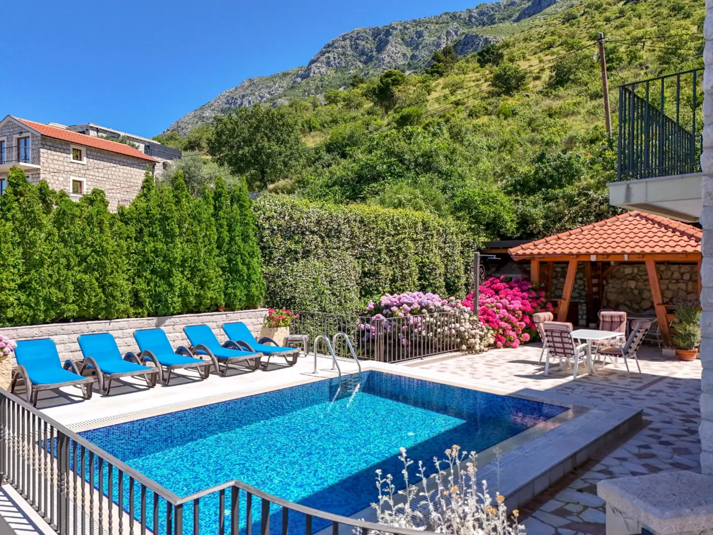Stone villa with pool and open sea view, Reževići, Budva