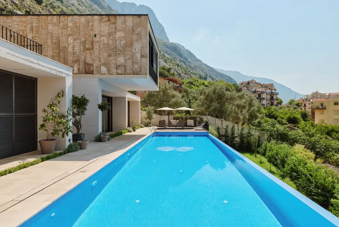 Contemporary villa with a panoramic view of the bay, Dobrota, Kotor