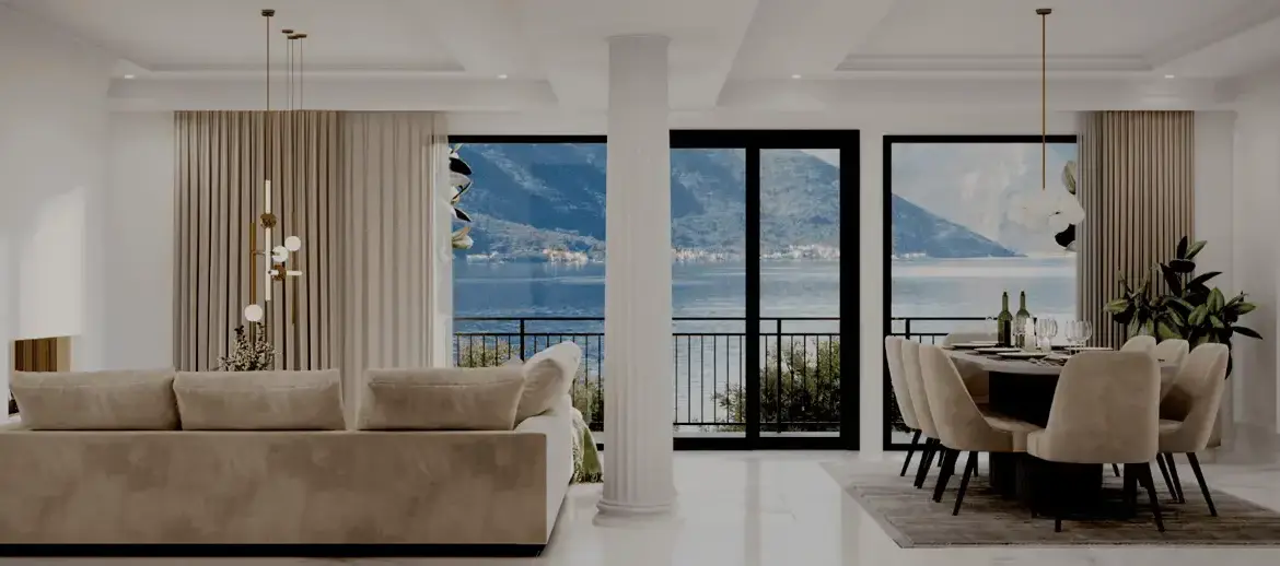 Modern villa under construction on the first line to the sea, Stoliv, Kotor