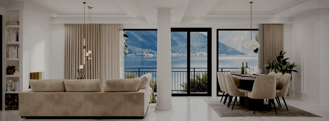 Modern villa under construction on the first line to the sea, Stoliv, Kotor