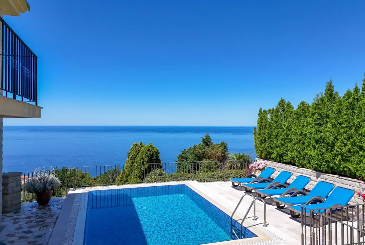 Stone villa with pool and open sea view, Reževići, Budva