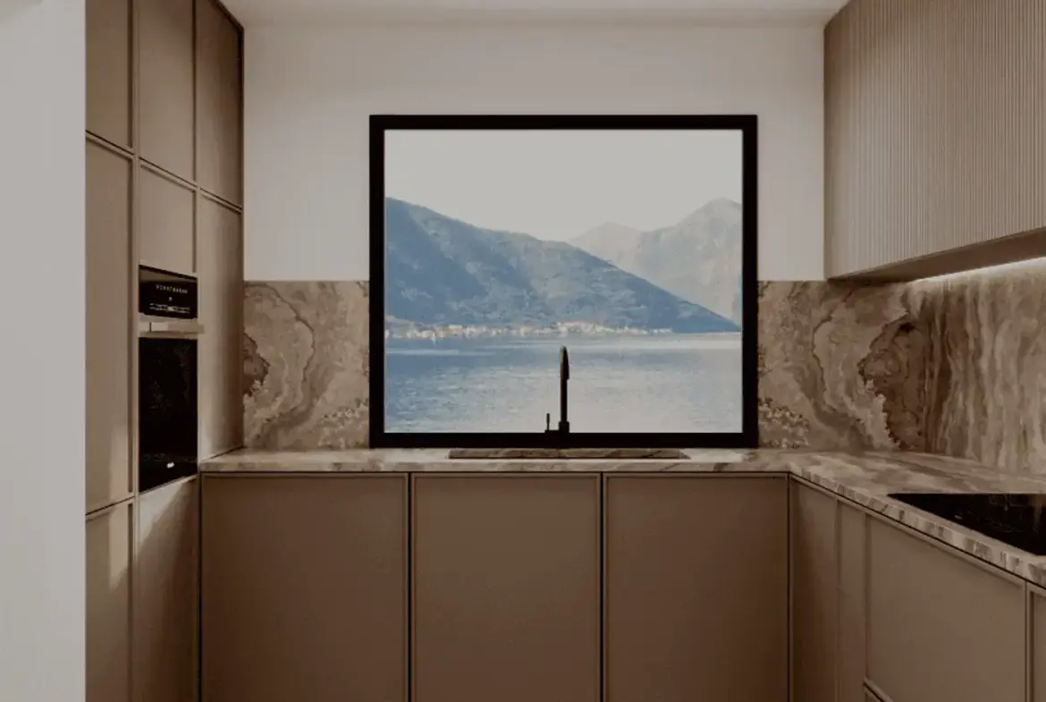 Modern villa under construction on the first line to the sea, Stoliv, Kotor