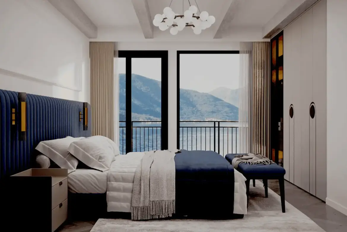 Modern villa under construction on the first line to the sea, Stoliv, Kotor
