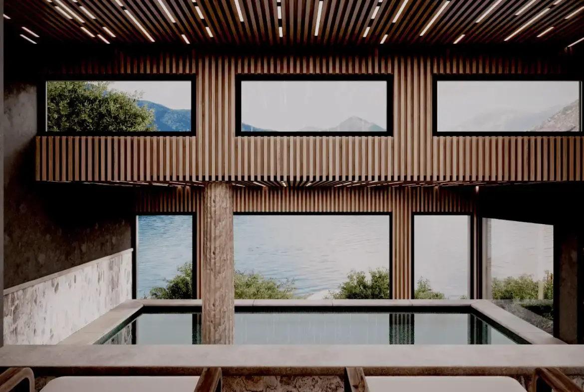 Modern villa under construction on the first line to the sea, Stoliv, Kotor