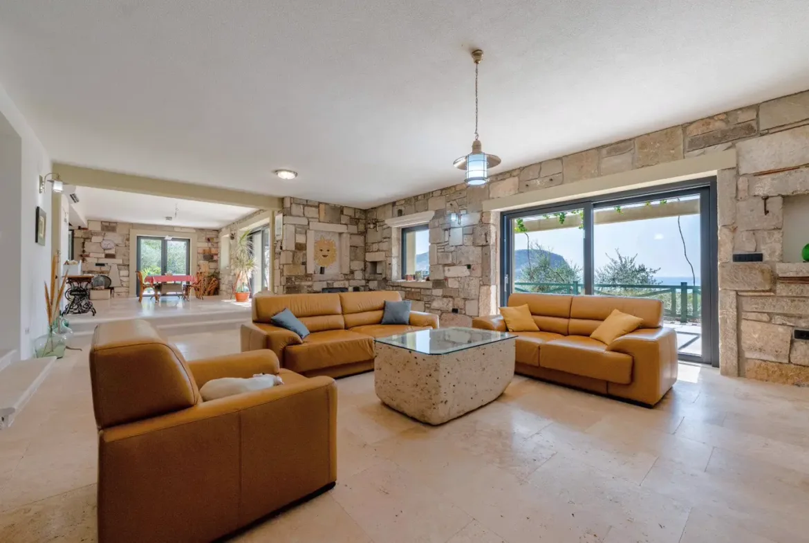 New stone villa with pool and open sea view, Buljarica