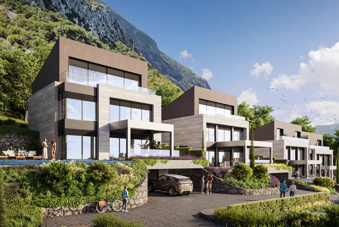 Modern villa with pool and panoramic view of the bay, Dobrota, Kotor