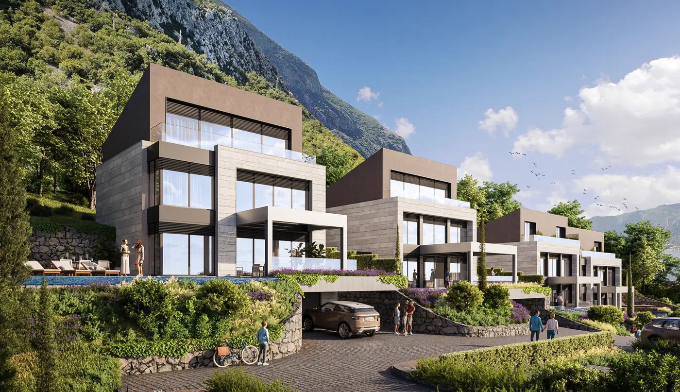 Modern villa with pool and panoramic view of the bay, Dobrota, Kotor