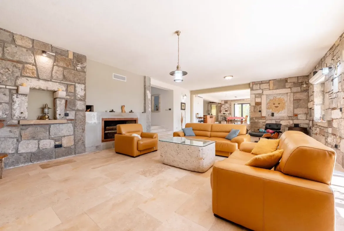 New stone villa with pool and open sea view, Buljarica