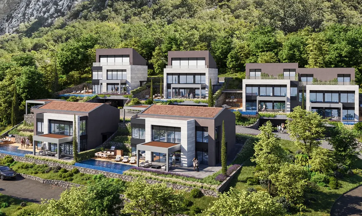 Modern villa with pool and panoramic view of the bay, Dobrota, Kotor