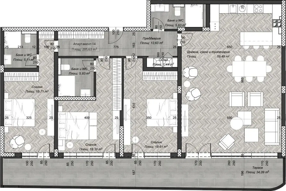 Three-bedroom apartment in a new luxury building located on the emblematic Pirotska Street