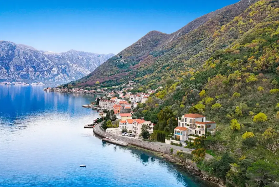 Modern villa under construction on the first line to the sea, Stoliv, Kotor