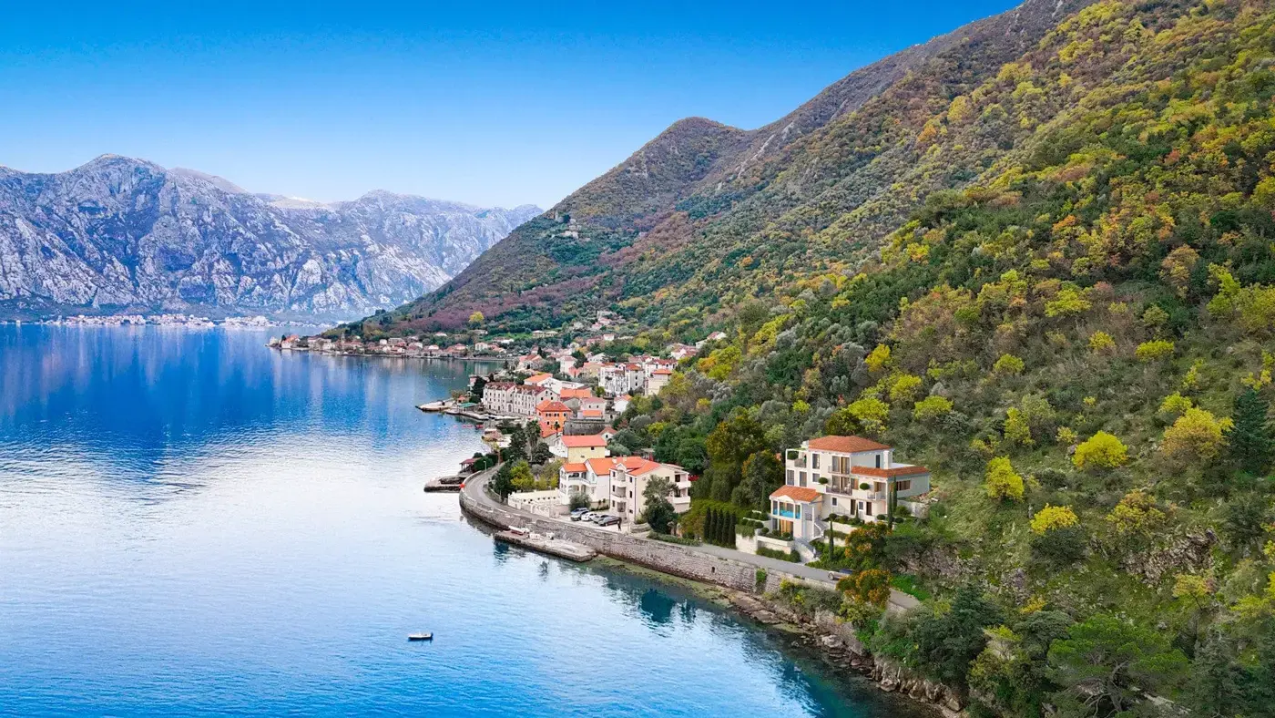 Modern villa under construction on the first line to the sea, Stoliv, Kotor