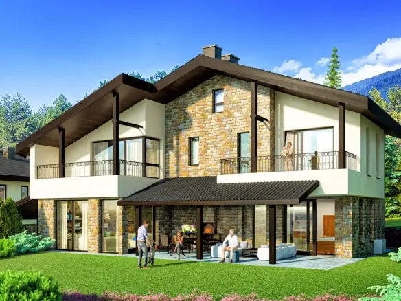 House with panoramic views and private yard in a villa village near Pirin Golf