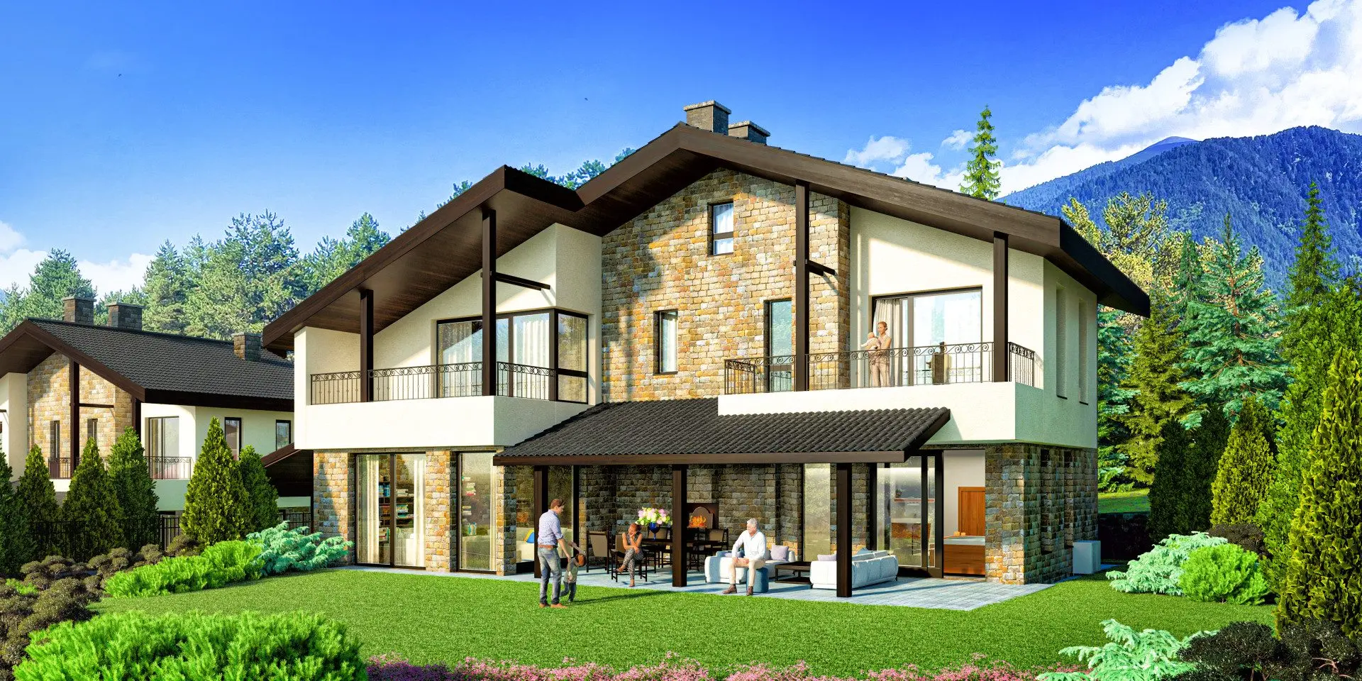 106ad8ce08204583328d26cf43071e5c House with panoramic views and private yard in a villa village near Pirin Golf