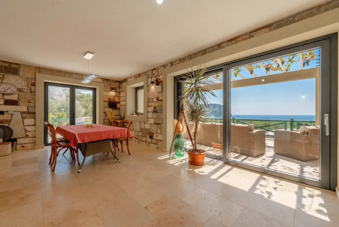 New stone villa with pool and open sea view, Buljarica
