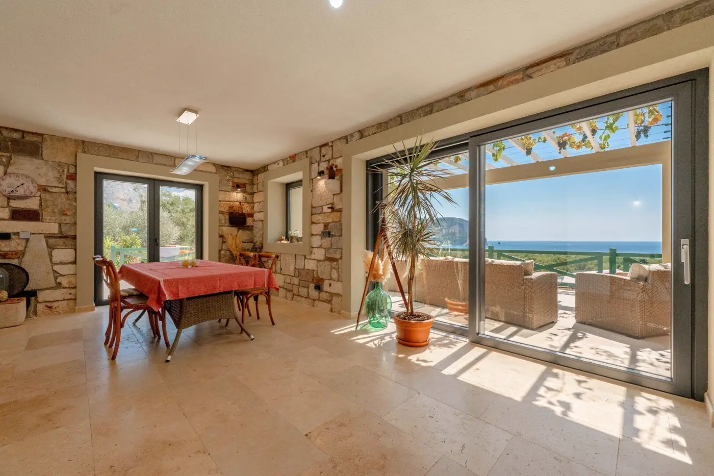 New stone villa with pool and open sea view, Buljarica