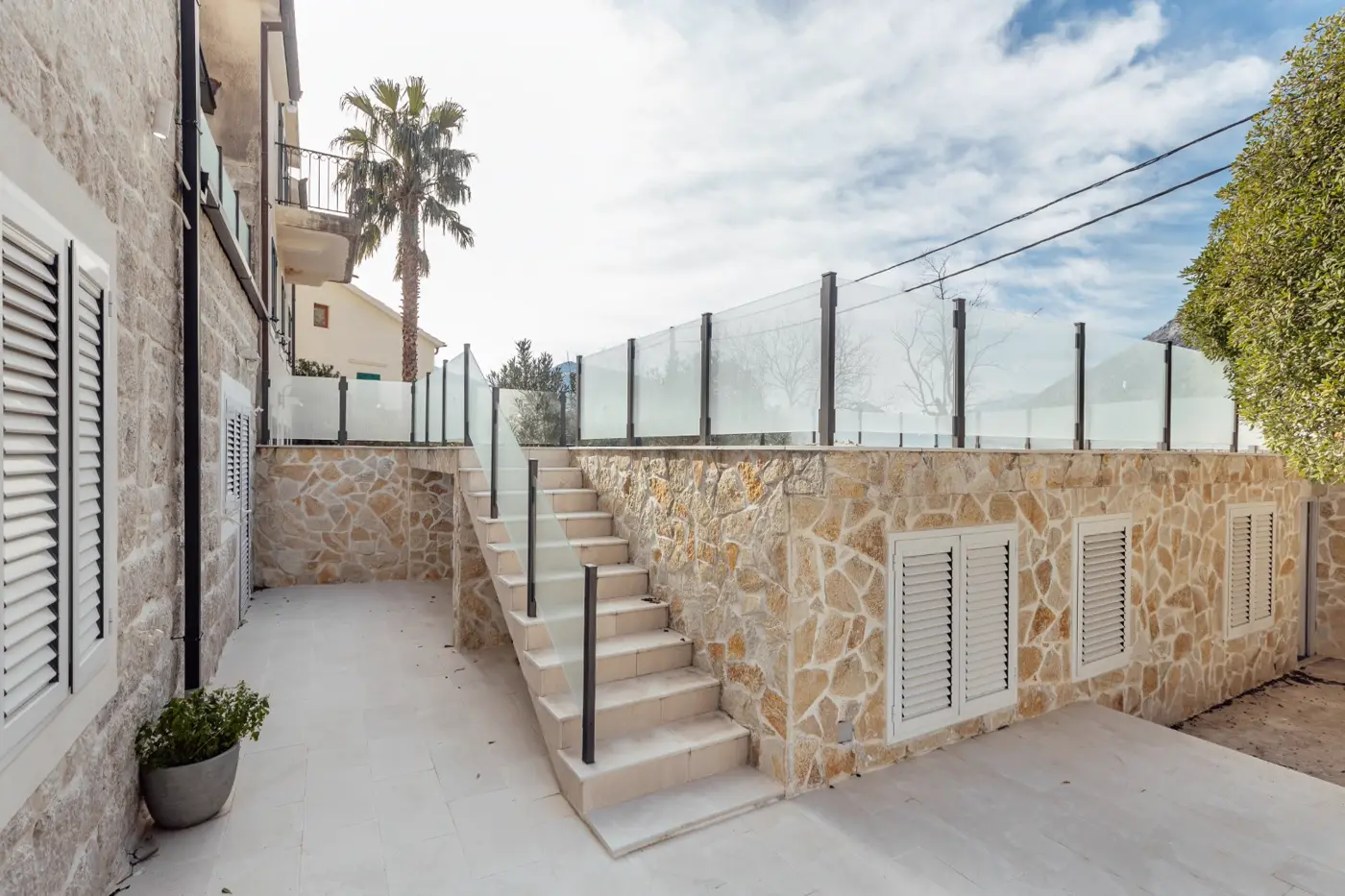 Reconstructed stone villa on the first line to the sea in Ljutoja, Kotor