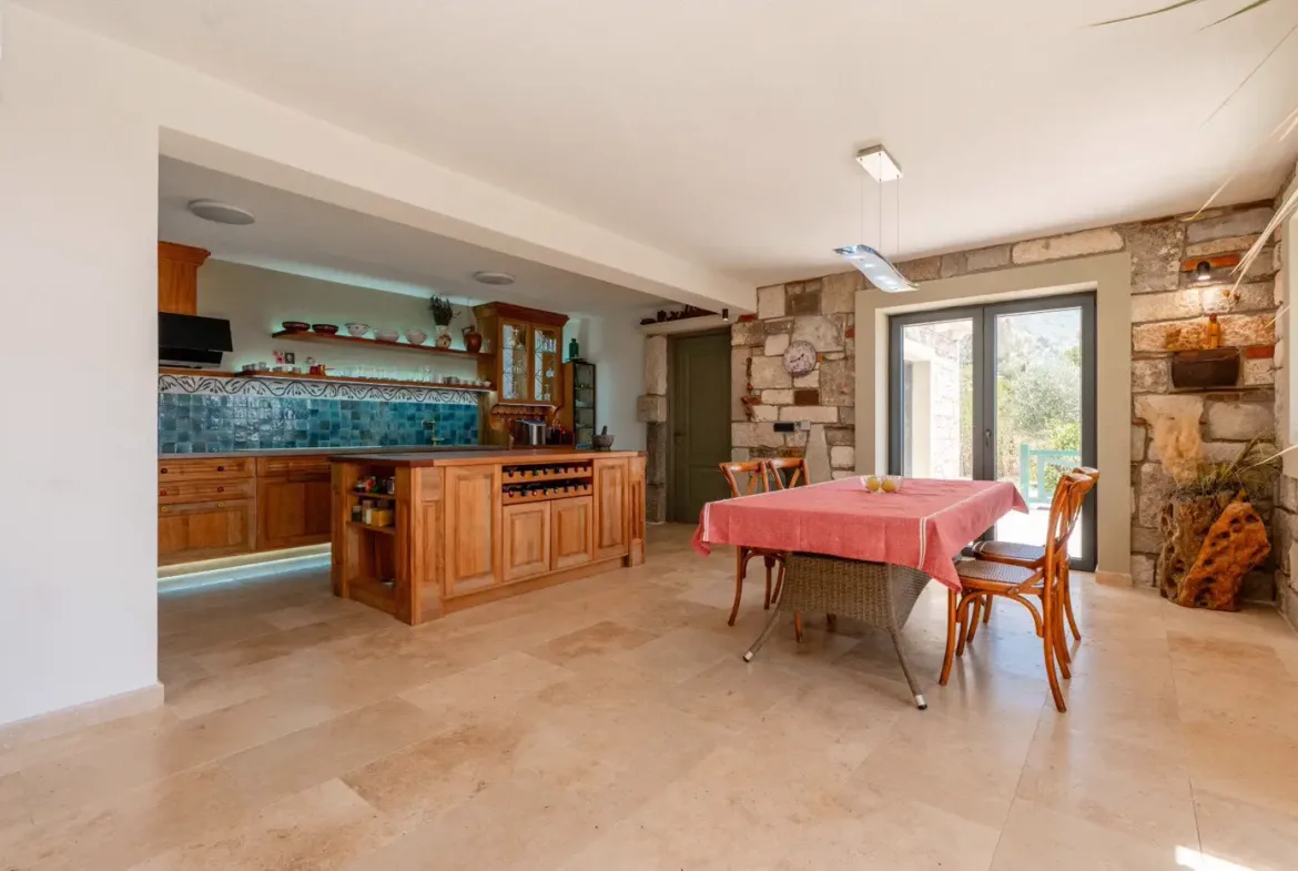 New stone villa with pool and open sea view, Buljarica