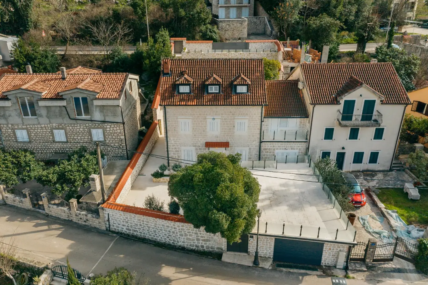 Reconstructed stone villa on the first line to the sea in Ljutoja, Kotor