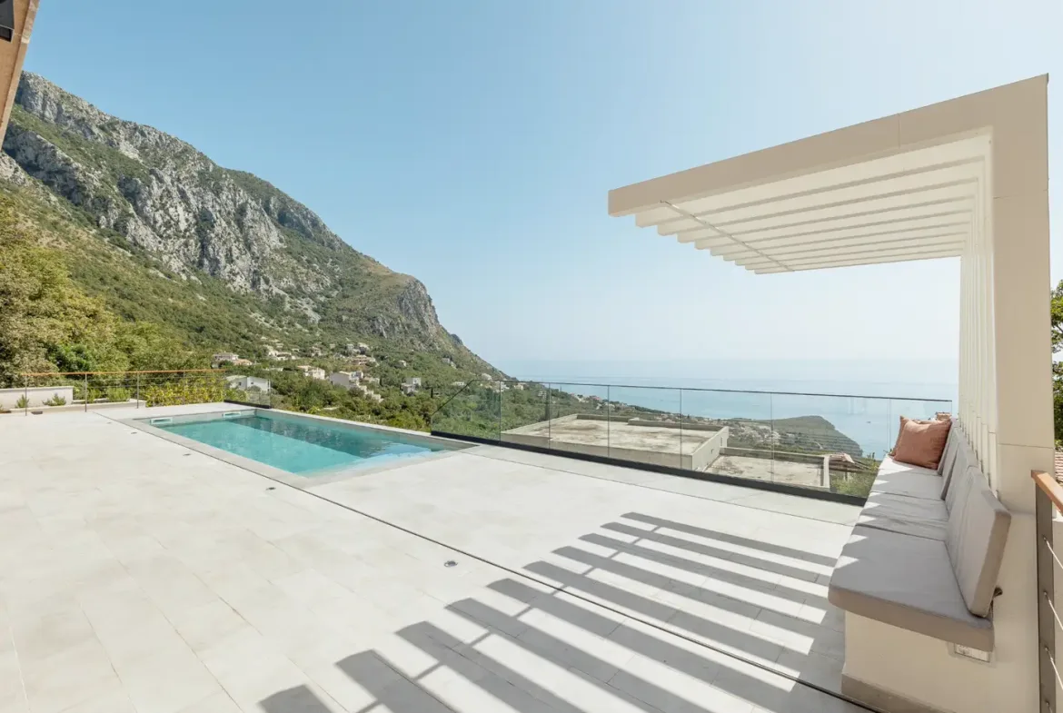 Contemporary villa with pool and open sea view, Blizikuce, Budva
