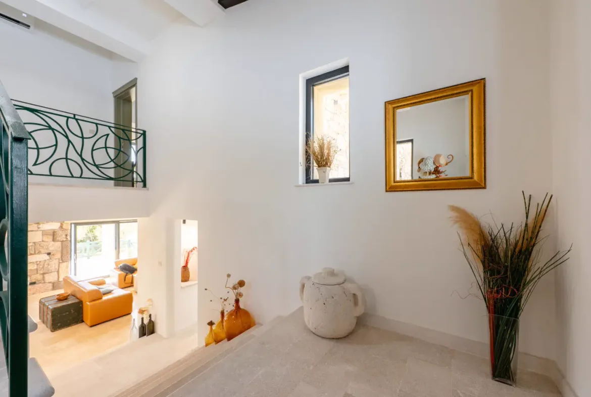 New stone villa with pool and open sea view, Buljarica