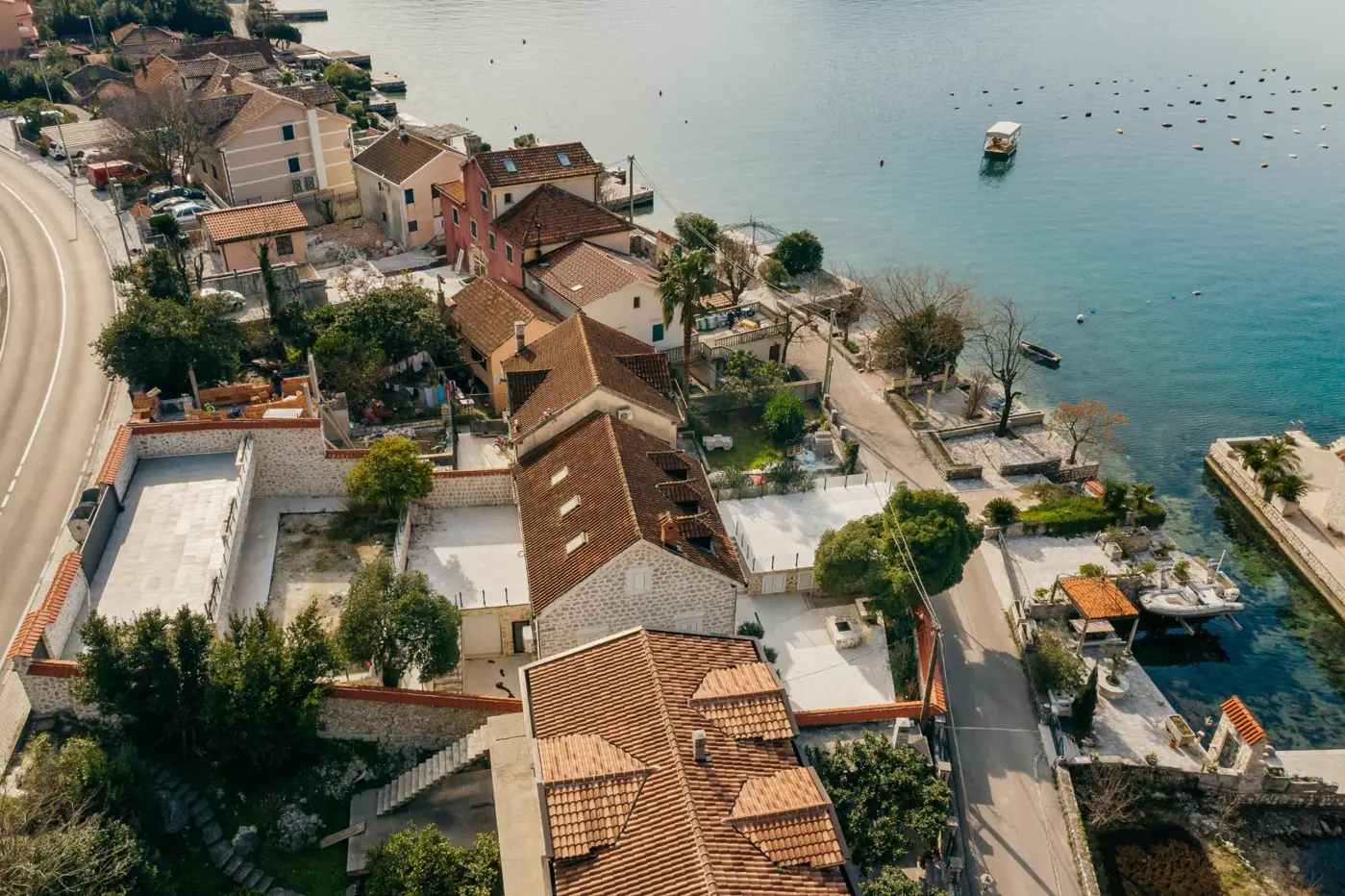 Reconstructed stone villa on the first line to the sea in Ljutoja, Kotor