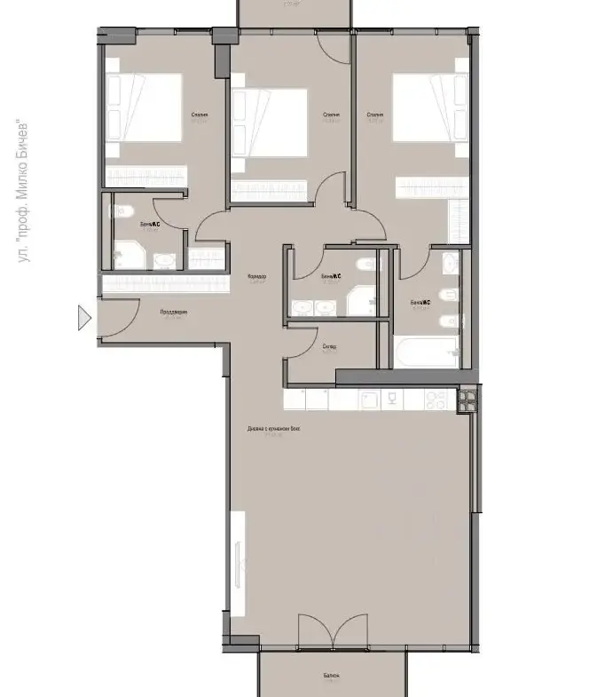 Three-bedroom apartment in a preferred newly built complex next to Zaimov Park