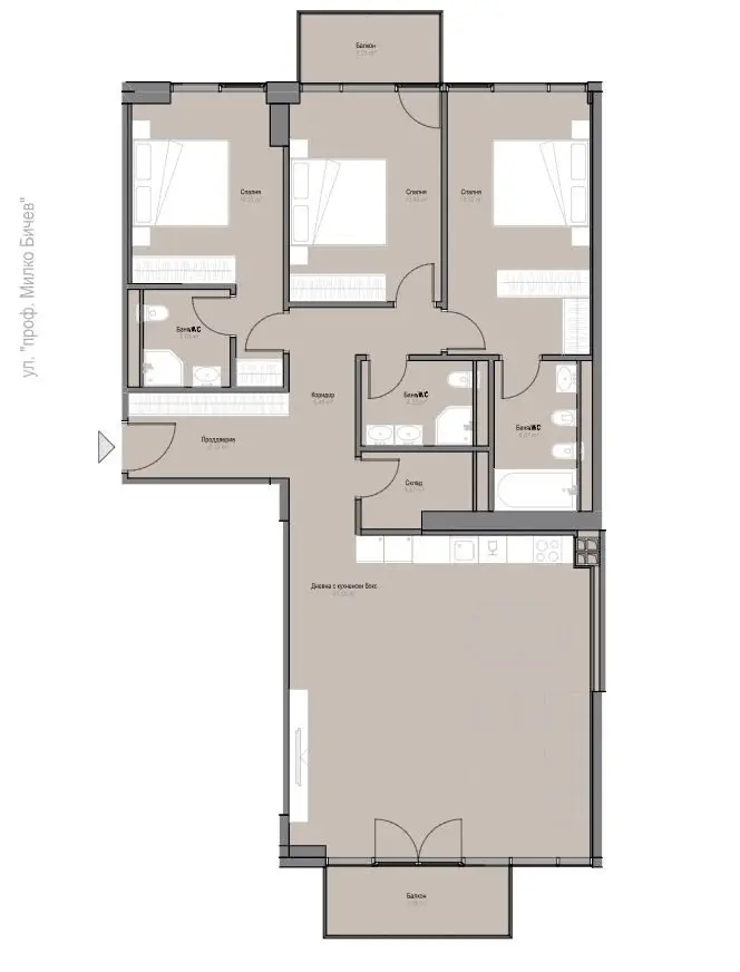 Three-bedroom apartment in a preferred newly built complex next to Zaimov Park