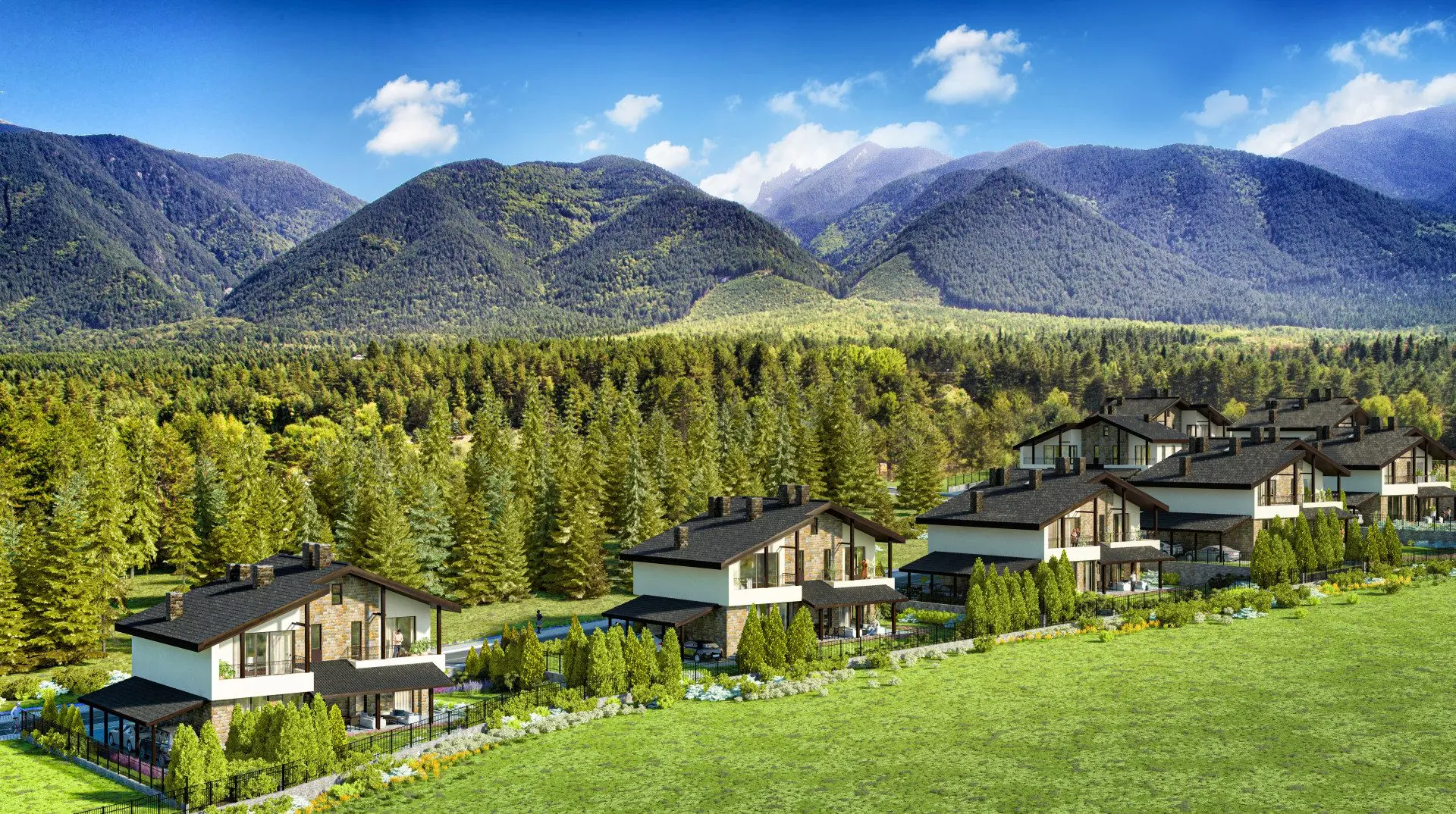 House with panoramic views and private yard in a villa village near Pirin Golf