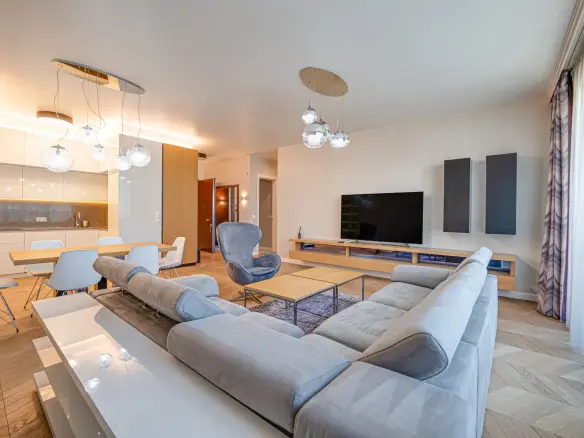Elegant two-bedroom residence with a contemporary interior in a prestigious building