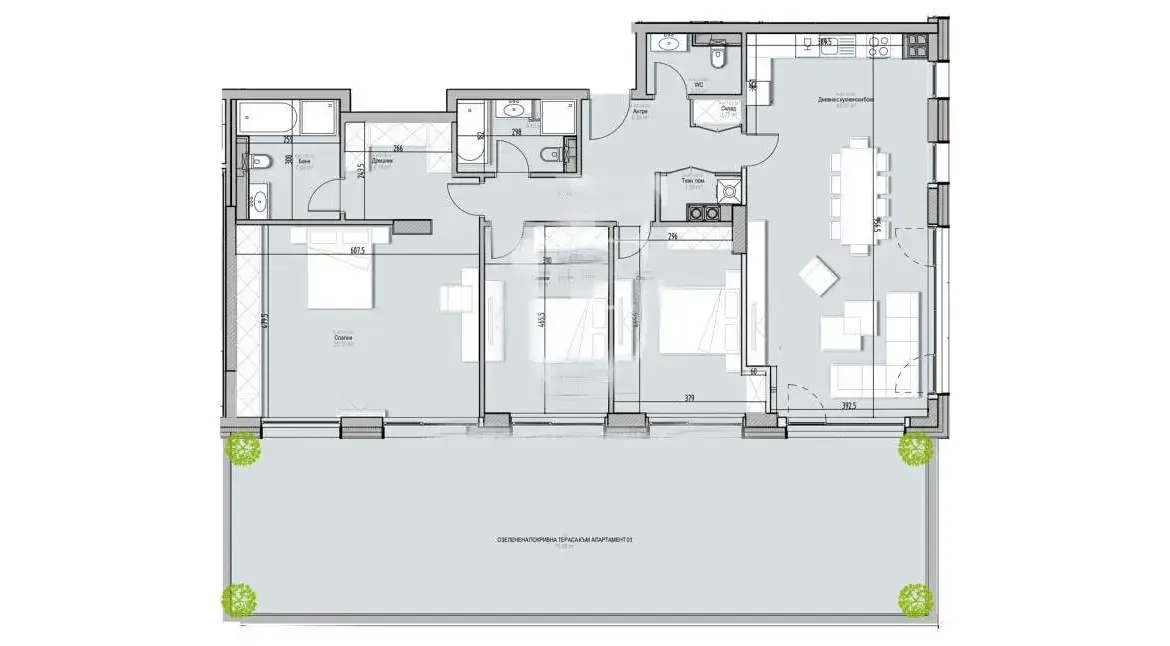 Three-bedroom apartment in a building 5 minutes from Paradise Mall
