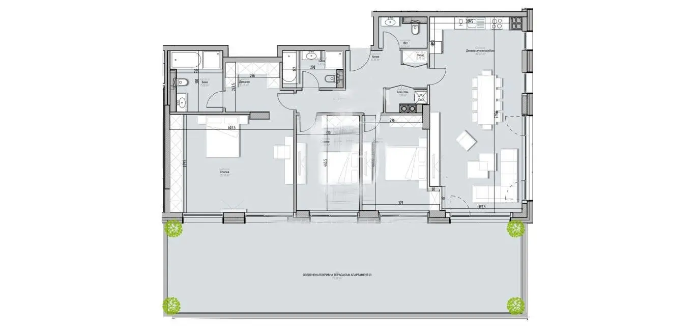 Three-bedroom apartment in a building 5 minutes from Paradise Mall