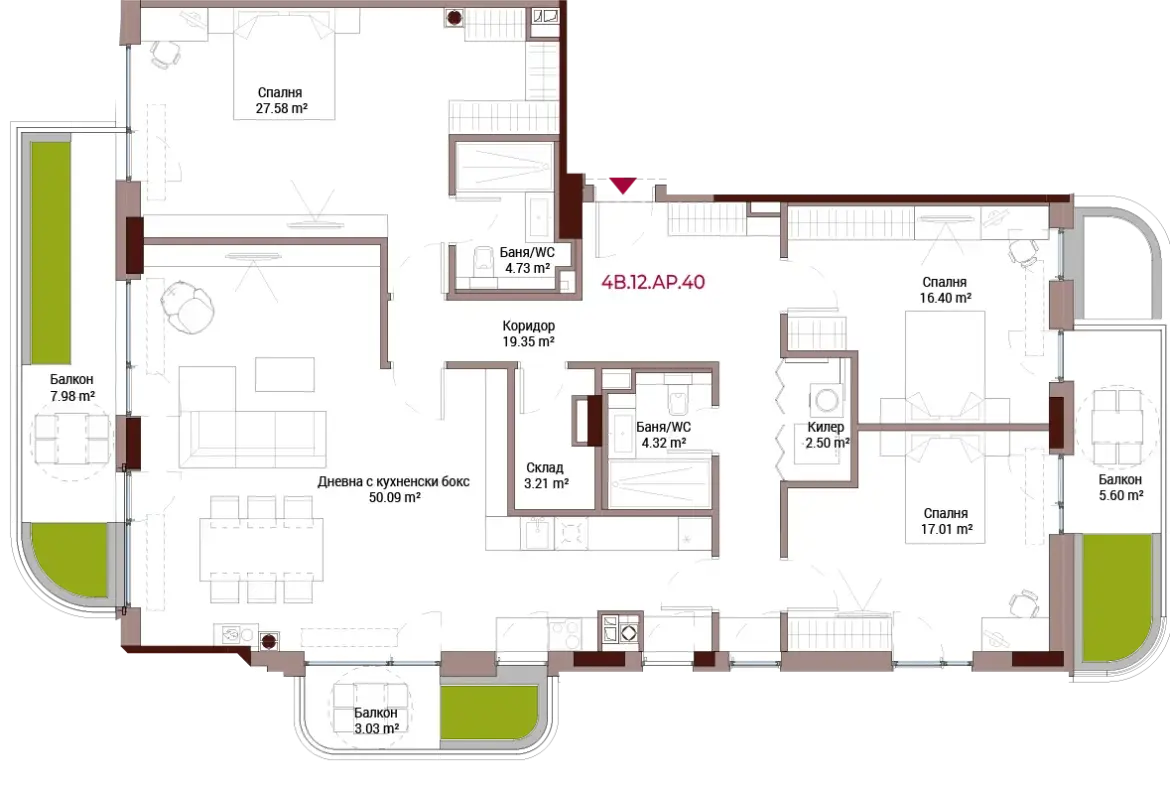 Three-bedroom apartment in a high-class complex in the heart of Lozenets for sale