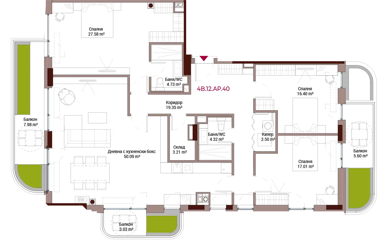 Three-bedroom apartment in a high-class complex in the heart of Lozenets for sale