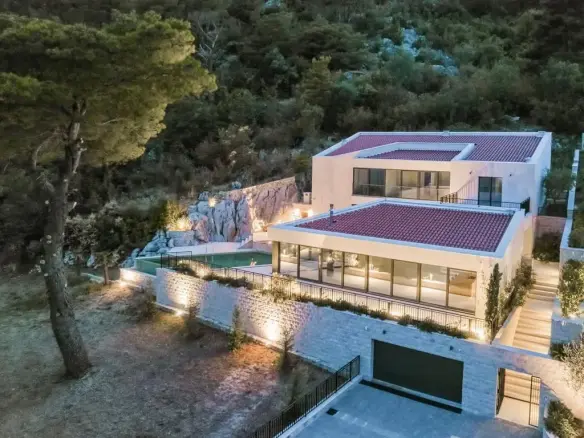 An exceptional Mediterranean villa, with panoramic sea and mountain views across Kotor Bay
