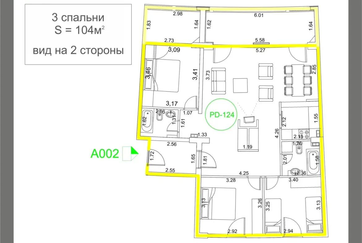 Three bedrooms apartment in Becici for sale – 104m2