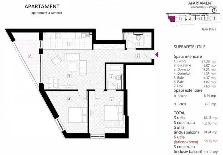 3 room apartment for sale Dacia Boulevard – Mihai Eminescu, Bucharest 111.65 sqm