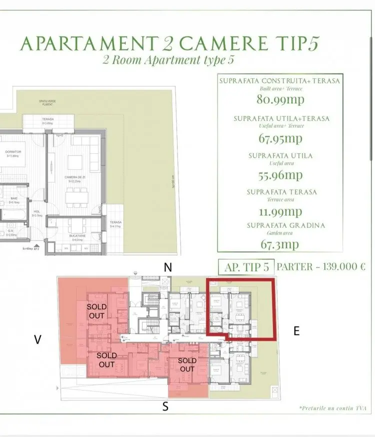 Apartment with Terrace and Garden for Sale – 2 Rooms – Băneasa Forest Area, Bucharest