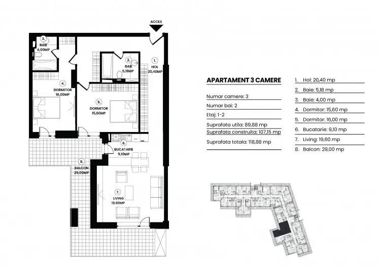 Elegant 3-Room apartment with spacious terrace and view to Floreasca Lake – New Residential Complex