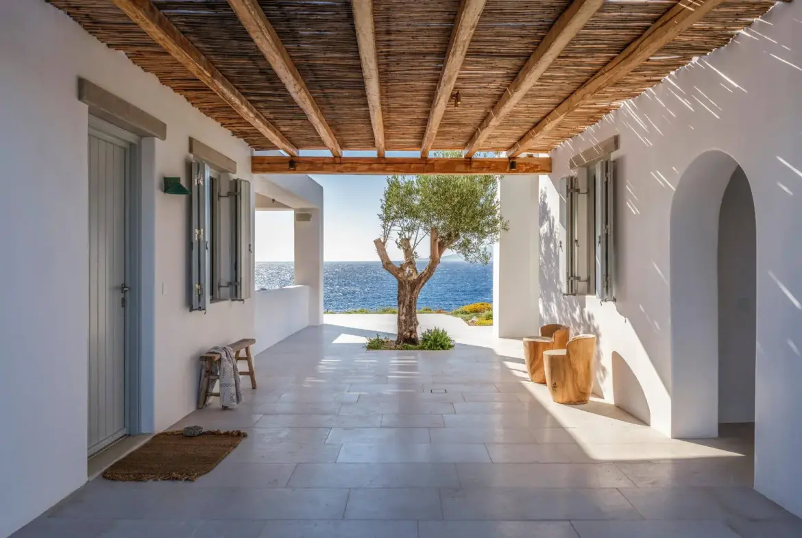 Seafront villa with private beach access and sunset views in Mykonos